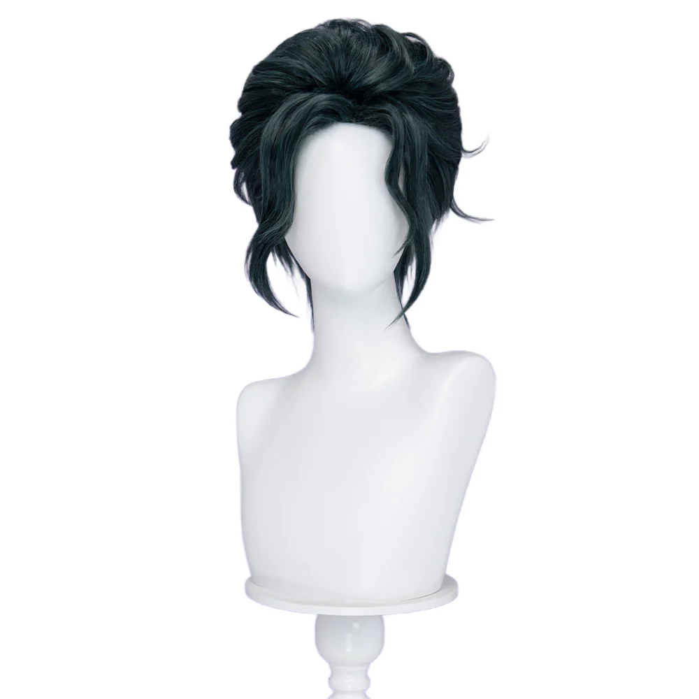 【Ready For Ship】DokiDoki Game Cosplay Wig Short Curly Dark Green Hair Headmage - Image 5