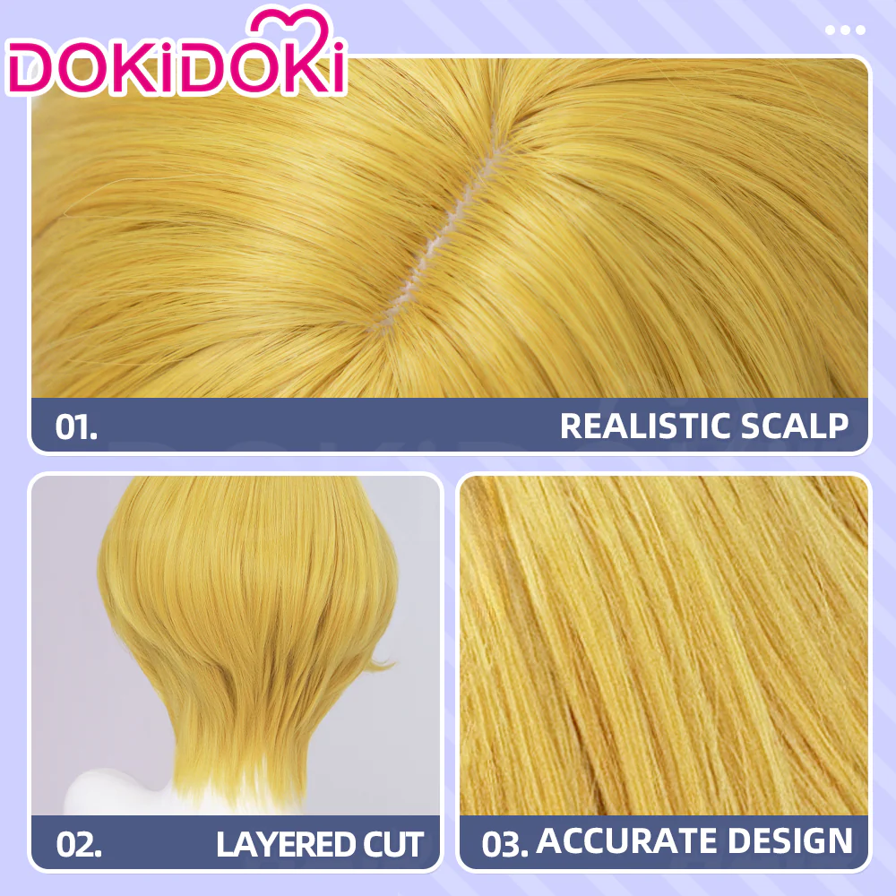 【Ready For Ship】DokiDoki Game Cosplay Wig Short Curly Golden Blond Hair - Image 4
