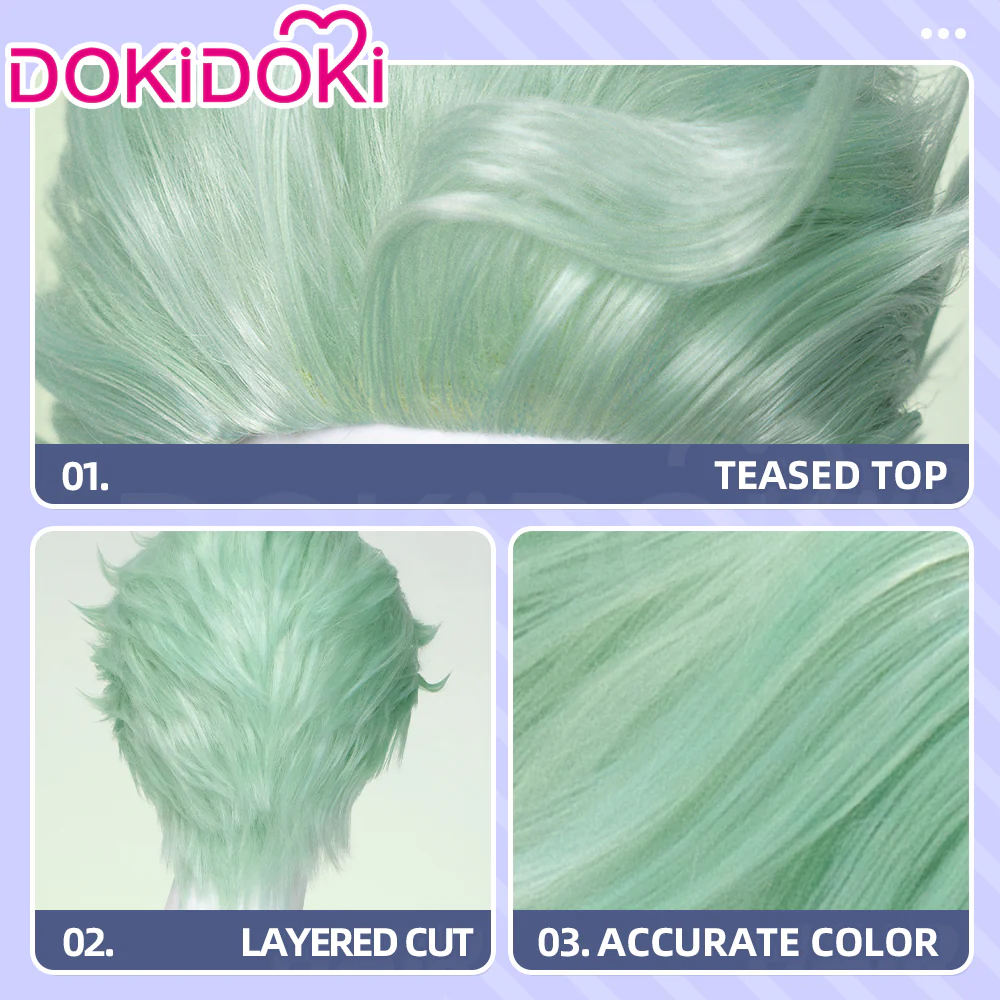 【Ready For Ship】DokiDoki Game Cosplay Wig Short Green Fluffy Hair - Image 4