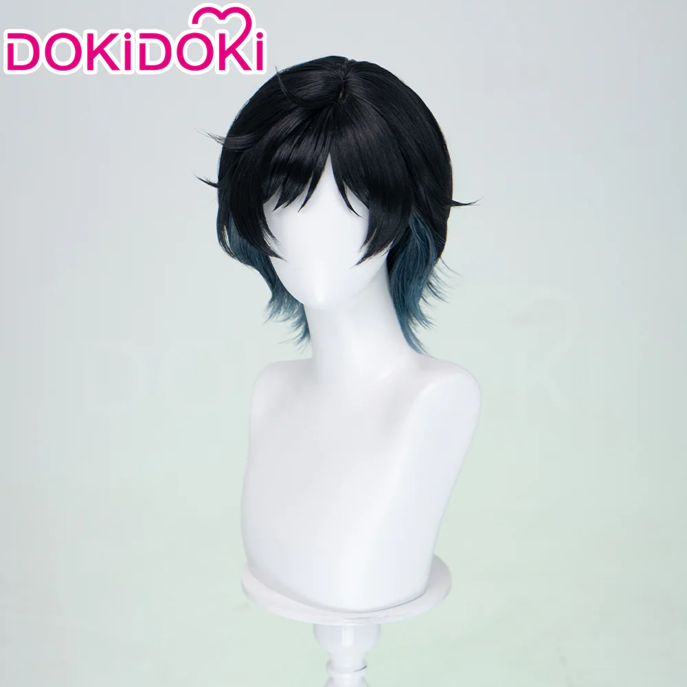 【Ready For Ship】DokiDoki Game Cosplay Wig Short Straight Black Green Gradient Hair Snow - Image 2