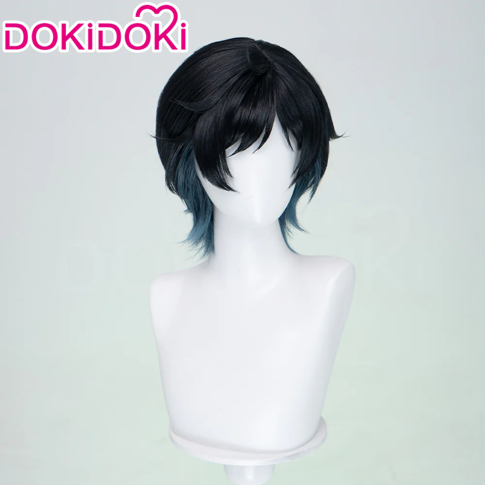 【Ready For Ship】DokiDoki Game Cosplay Wig Short Straight Black Green Gradient Hair Snow - Image 3