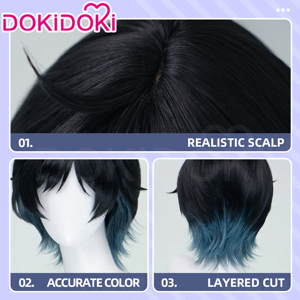 【Ready For Ship】DokiDoki Game Cosplay Wig Short Straight Black Green Gradient Hair Snow - Image 4