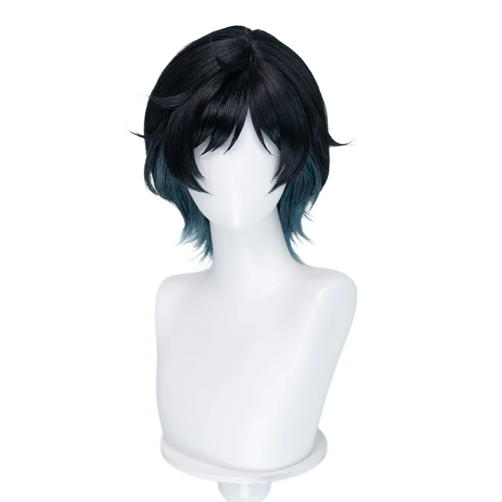 【Ready For Ship】DokiDoki Game Cosplay Wig Short Straight Black Green Gradient Hair Snow - Image 5