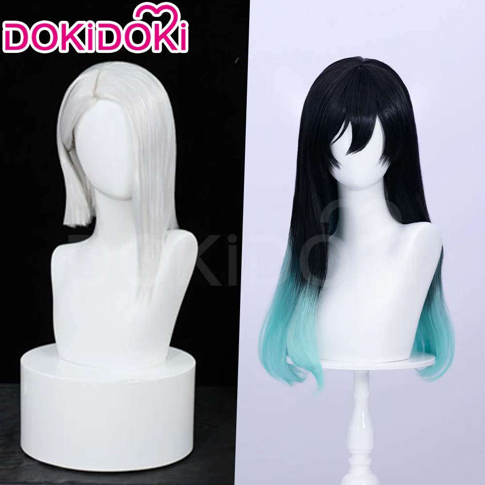 【 Ready For Ship】DokiDoki Game Cosplay Wig Short Straight White Black Green Gradient Hair x LE SSERAFIM