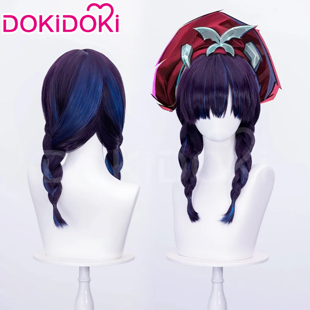 【Partially Ready For Ship】DokiDoki Game Cosplay Woman Wig Long Straight Black Purple Vengeance Skin Blood Kariudo Daring Daifuku - Image 12