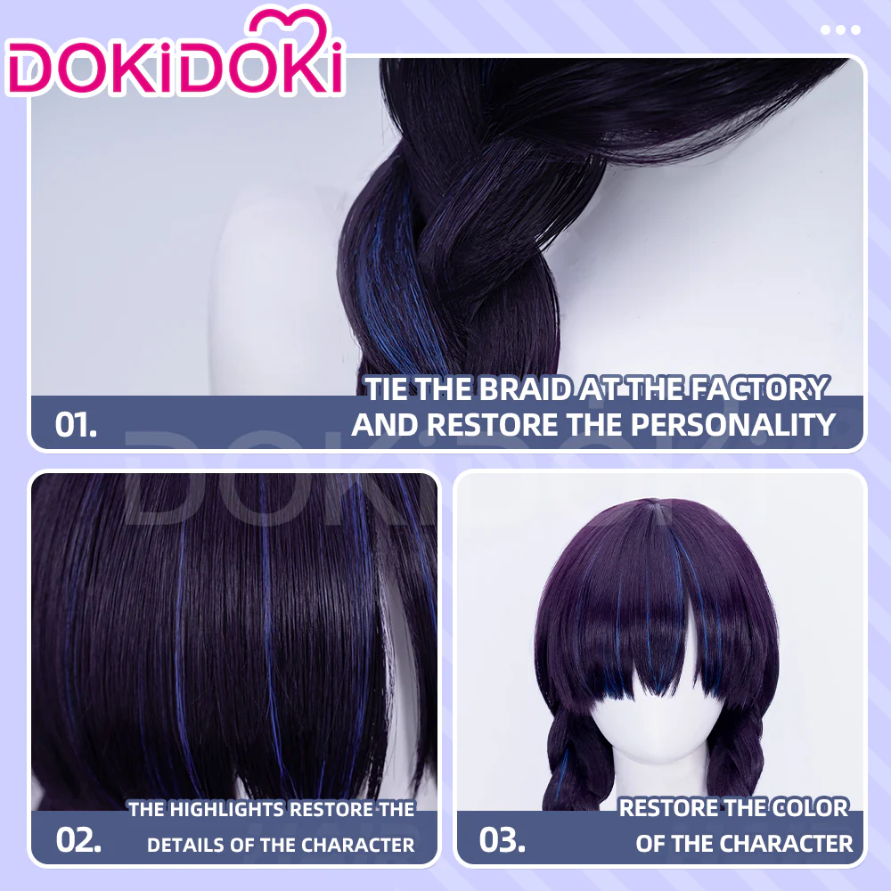 【Partially Ready For Ship】DokiDoki Game Cosplay Woman Wig Long Straight Black Purple Vengeance Skin Blood Kariudo Daring Daifuku - Image 15