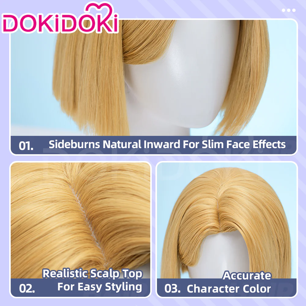 【Ready For Ship】DokiDoki Game Cosplay Woman Wig Short Straight Blond Hair - Image 4