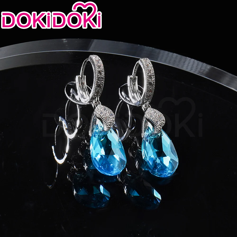 【Ready For Ship】DokiDoki Game Genshin Impact Cosplay Clorinde Wig Long Blue Pony Tail Fontaine/ Earring - Image 6