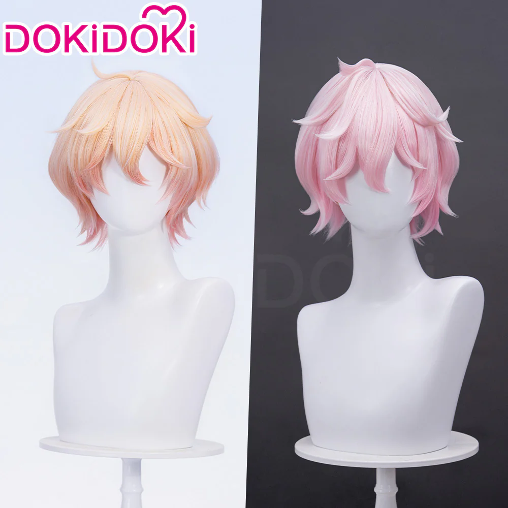 【Ready For Ship】DokiDoki Game Genshin Impact Cosplay Dahlia Wig Pink Short Men Fontaine Mond