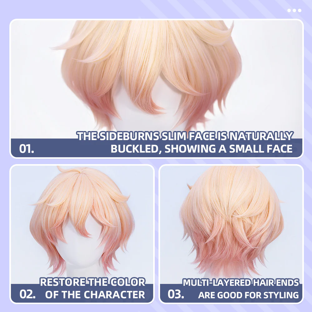 【Ready For Ship】DokiDoki Game Genshin Impact Cosplay Dahlia Wig Pink Short Men Fontaine Mond - Image 10