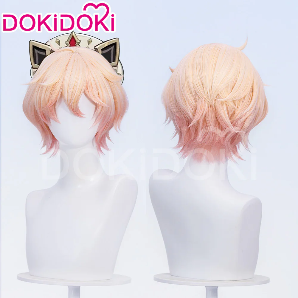 【Ready For Ship】DokiDoki Game Genshin Impact Cosplay Dahlia Wig Pink Short Men Fontaine Mond - Image 7