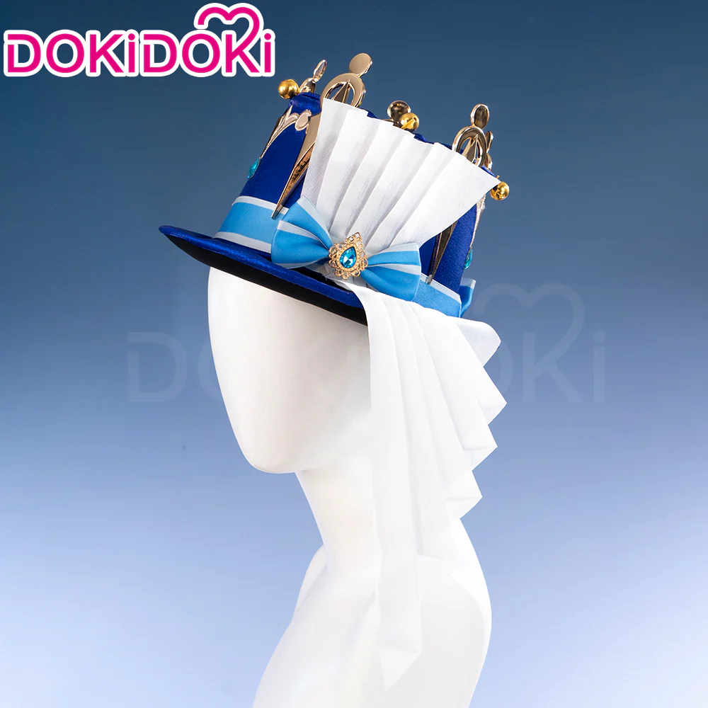 【Ready For Ship】DokiDoki Game Genshin Impact Cosplay Fontaine Focalors Wig Long White Blue Curly Furina Wig / Fake Eyelashes / Hat/ Wefts - Image 12