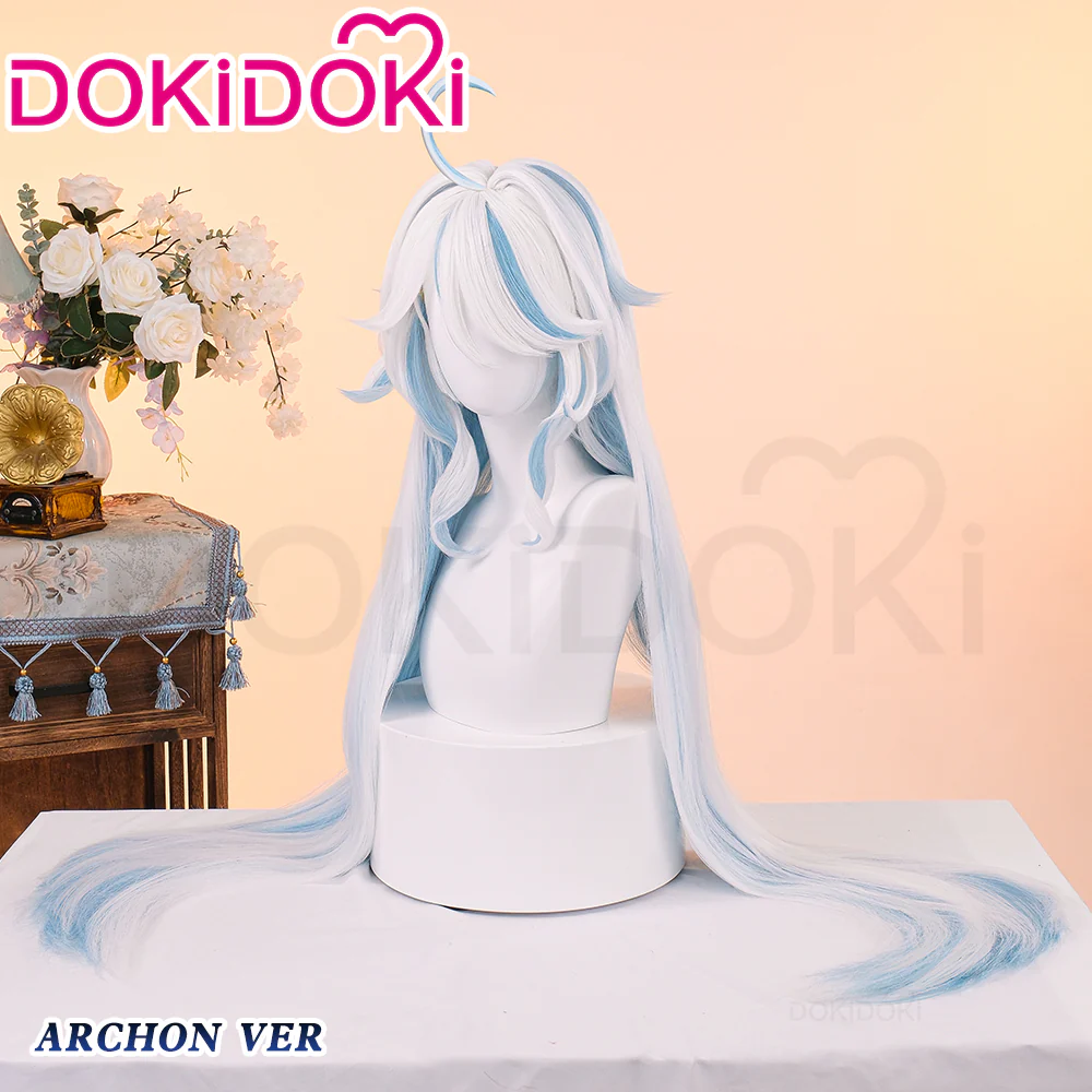 【Ready For Ship】DokiDoki Game Genshin Impact Cosplay Fontaine Furina God of Justice Divinity Wig Long Straight White Blue Focalors - Image 2