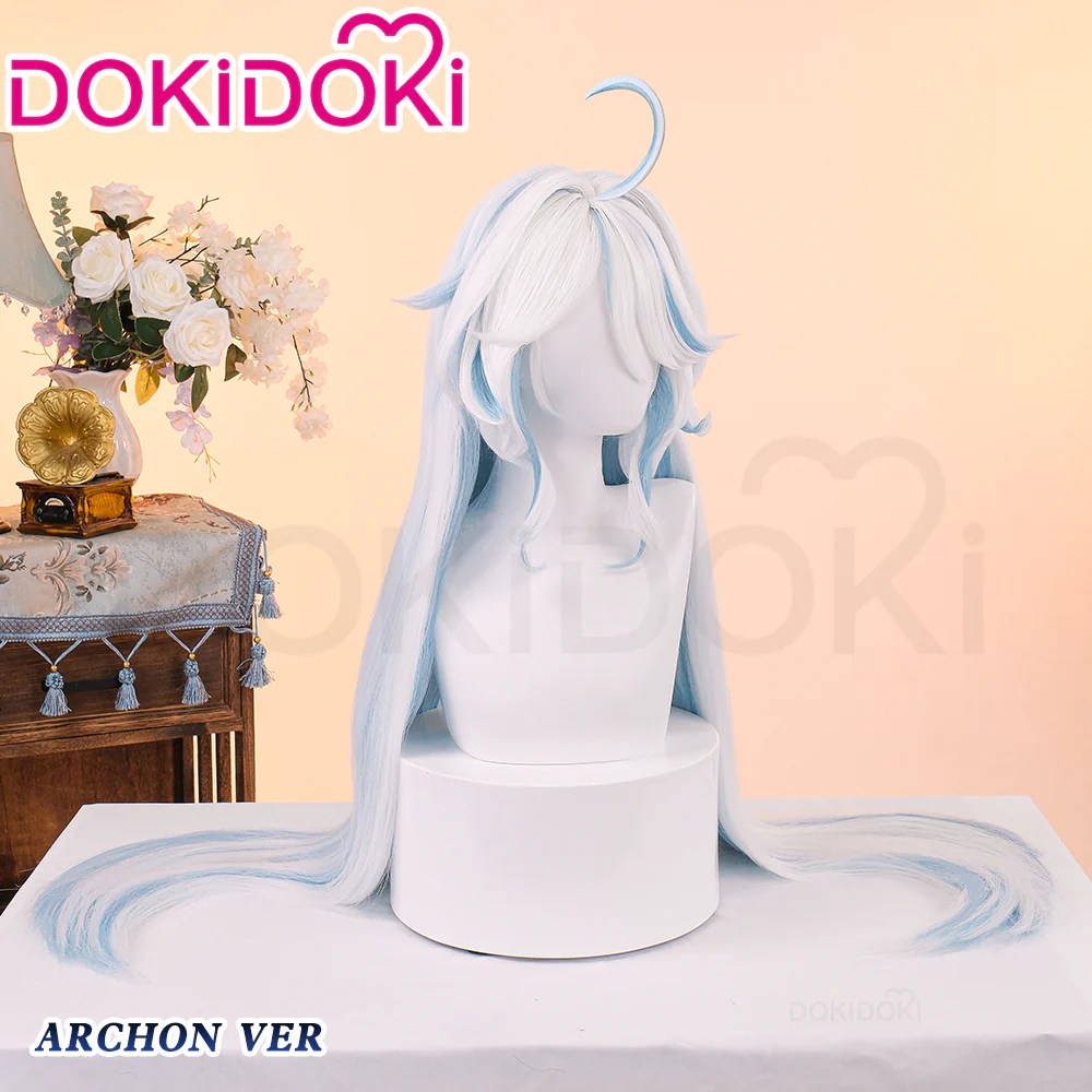 【Ready For Ship】DokiDoki Game Genshin Impact Cosplay Fontaine Furina God of Justice Divinity Wig Long Straight White Blue Focalors - Image 3