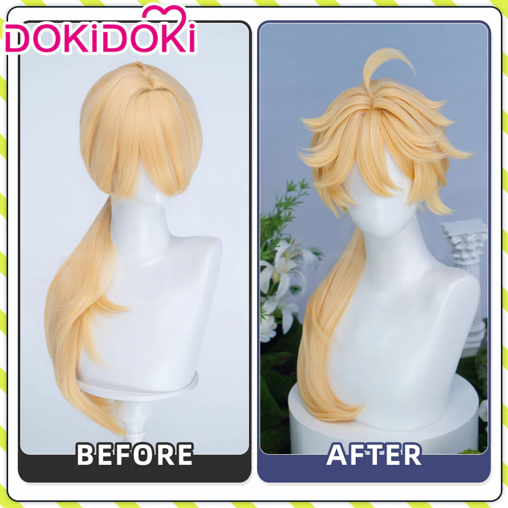 【Partially Ready For Ship】DokiDoki Game Genshin Impact Cosplay Traveler Aether Wig / Earring Long Blonde Hair Kong As Heaven and Earth Are Made Anew - Image 14