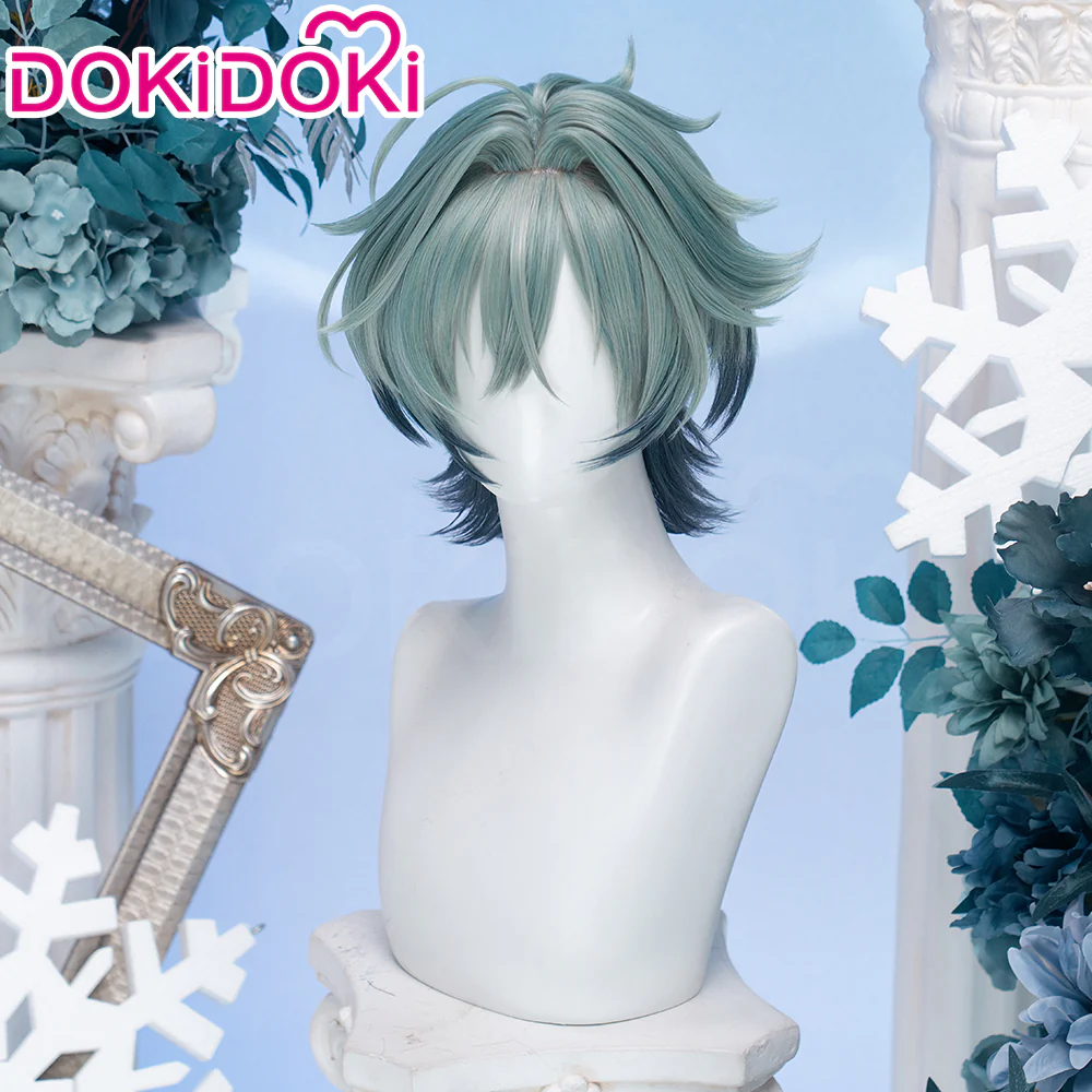 DokiDoki Game Genshin Impact Cosplay Lohen Wig Short Green Gradient Hair Vice Captain of the 5th Company - Image 2