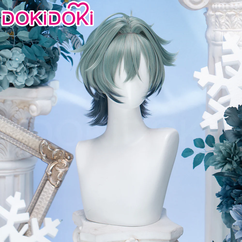 DokiDoki Game Genshin Impact Cosplay Lohen Wig Short Green Gradient Hair Vice Captain of the 5th Company - Image 3
