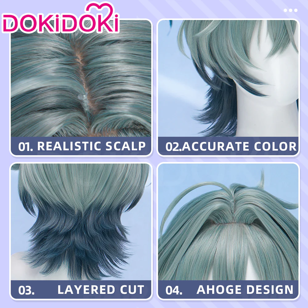 DokiDoki Game Genshin Impact Cosplay Lohen Wig Short Green Gradient Hair Vice Captain of the 5th Company - Image 4