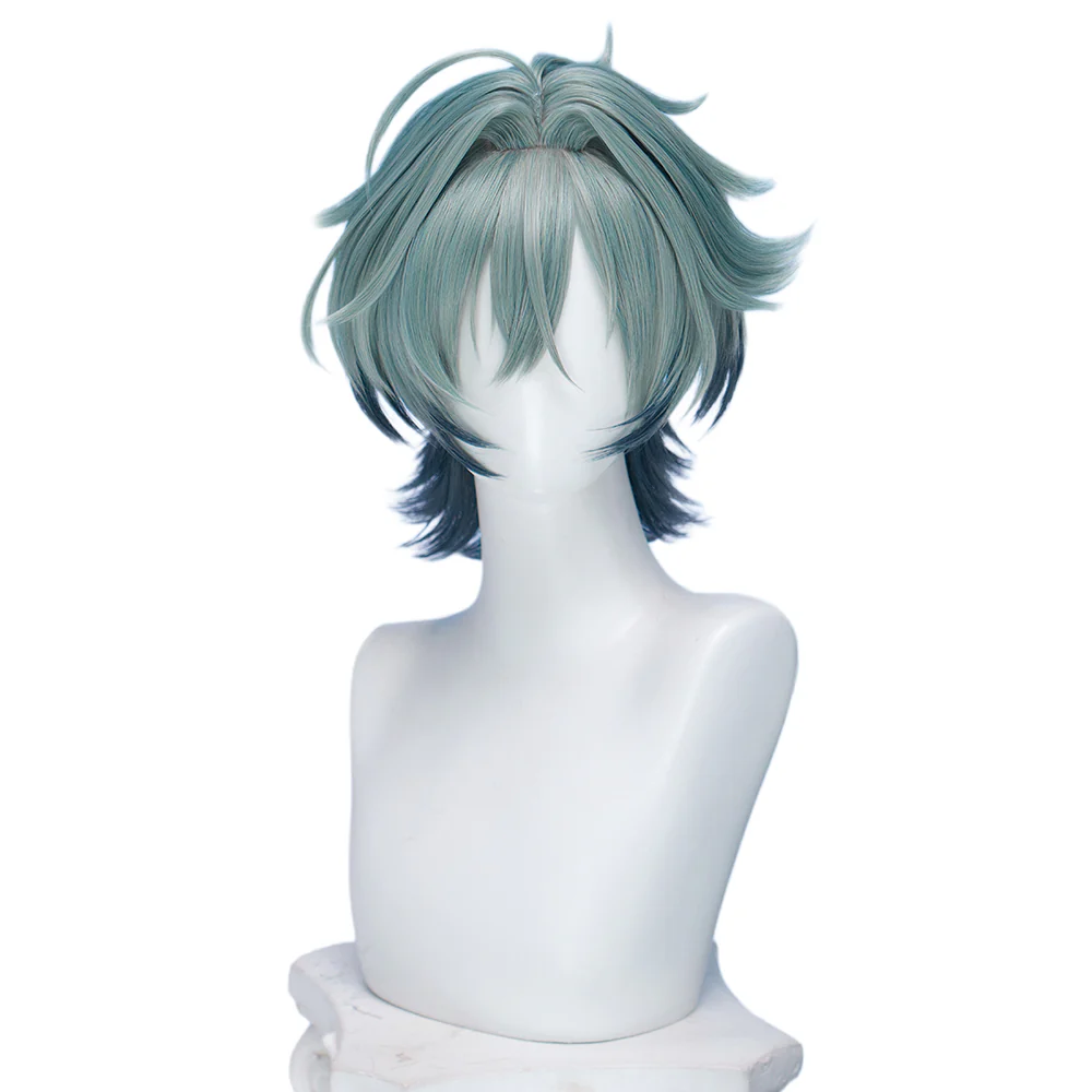 DokiDoki Game Genshin Impact Cosplay Lohen Wig Short Green Gradient Hair Vice Captain of the 5th Company - Image 5