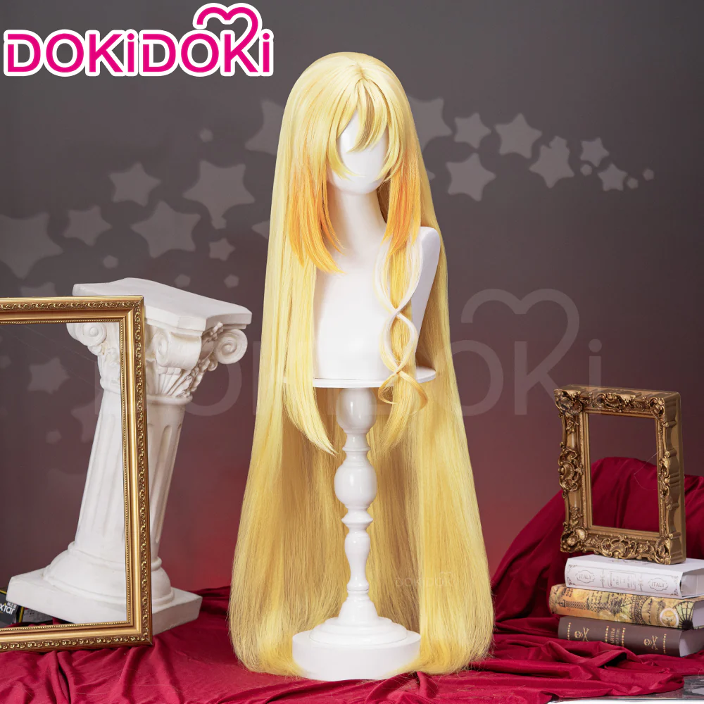 【Ready For Ship】【120CM】DokiDoki Game Genshin Impact Cosplay Rhinedottir Wig Gold “ R ” Long Straight Blond Hair Song of the Welkin Moon - Image 3