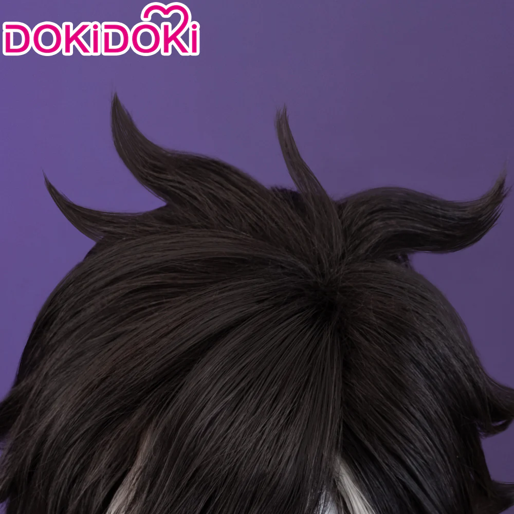 DokiDoki Game Genshin Impact Cosplay Sethos Wig Long Straight Black Grey Hair/ Ear Clip - Image 4