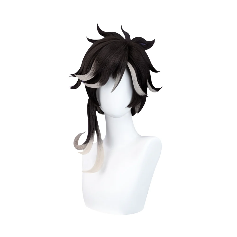 DokiDoki Game Genshin Impact Cosplay Sethos Wig Long Straight Black Grey Hair/ Ear Clip - Image 5