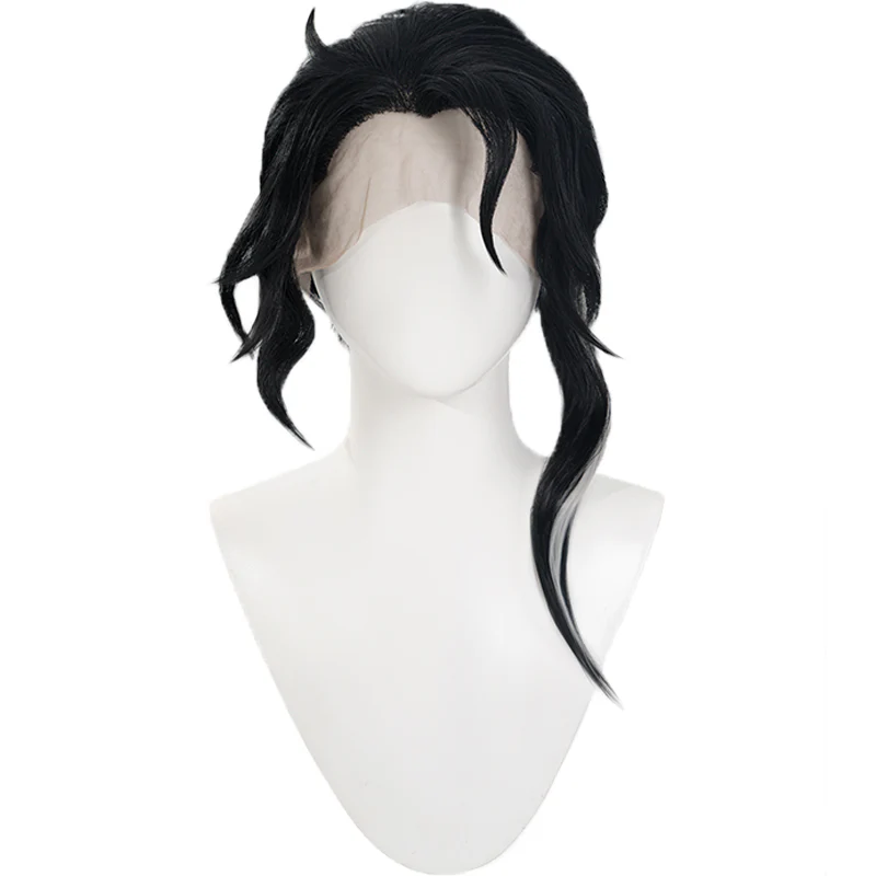 【Ready For Ship】DokiDoki Game Genshin Impact Cosplay Wig Cosplay Pantalone Wig Front Lace Curly Black/ Glasses - Image 5