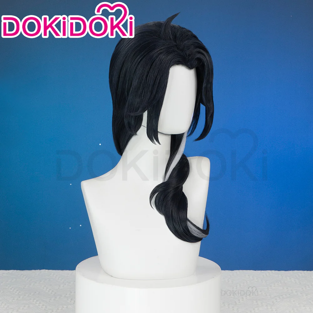 【Ready For Ship】DokiDoki Game Genshin Impact Fatui Harbinger Cosplay Wig Pierr Pantalone Short Curly Black Wig/Glasses - Image 2