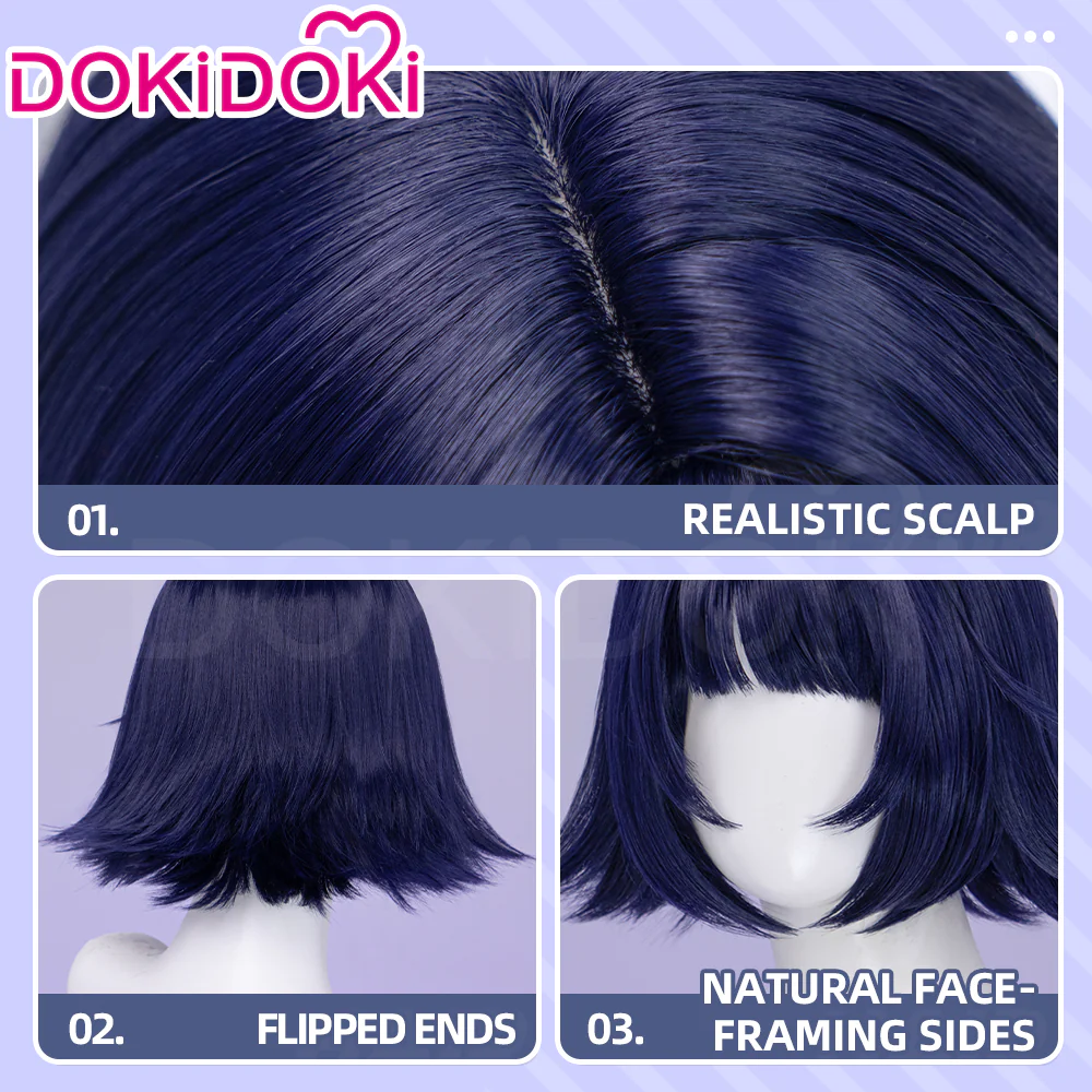 【Ready For Ship】DokiDoki Game Genshin Impact Miliastra Wonderland Cosplay Manekina Wig Short Straight Navy Blue Hair Wonderland Manekin - Image 4