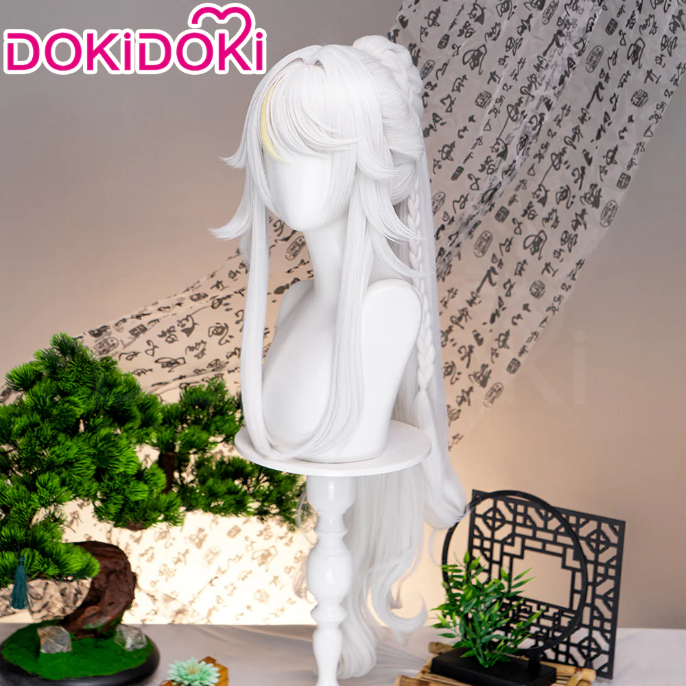 【Ready For Ship】DokiDoki Game Genshin Impact Zibai Wig Long Silver Yellow Highlight Hair Half-up Braided Ponytail The White Horse Adeptus Zi Bai Luna IV - Image 2