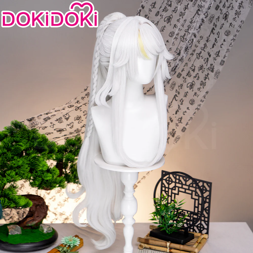 【Ready For Ship】DokiDoki Game Genshin Impact Zibai Wig Long Silver Yellow Highlight Hair Half-up Braided Ponytail The White Horse Adeptus Zi Bai Luna IV - Image 3