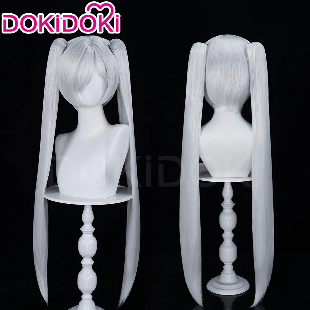 【Ready For Ship】DokiDoki Game Cosplay Glass Princess Wig Long Straight Silver Hair Twin Tails