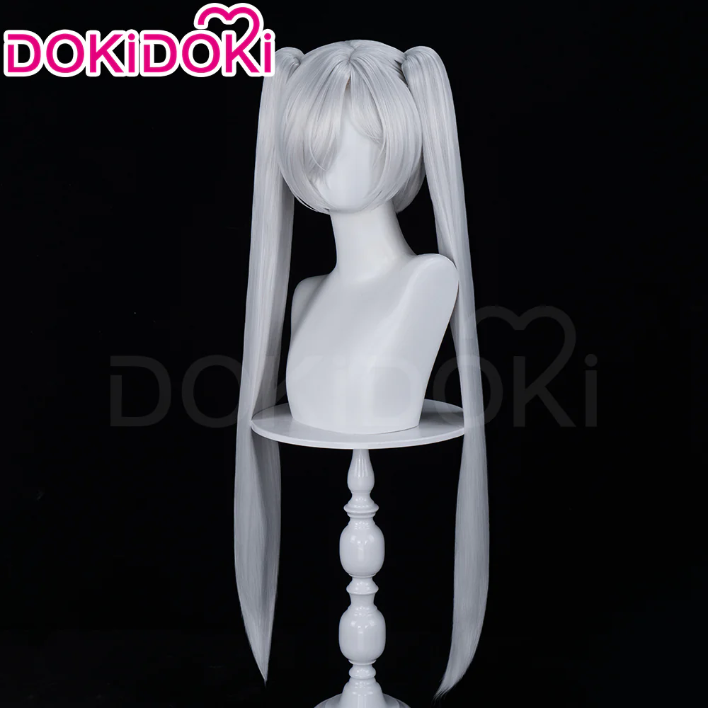 【Ready For Ship】DokiDoki Game Cosplay Glass Princess Wig Long Straight Silver Hair Twin Tails - Image 2