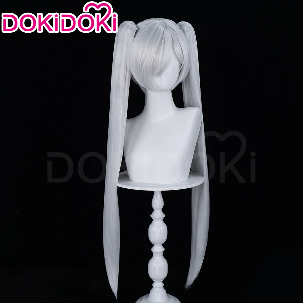 【Ready For Ship】DokiDoki Game Cosplay Glass Princess Wig Long Straight Silver Hair Twin Tails - Image 3