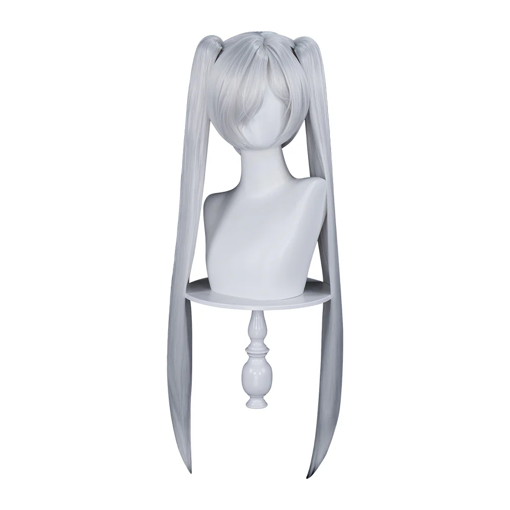 【Ready For Ship】DokiDoki Game Cosplay Glass Princess Wig Long Straight Silver Hair Twin Tails - Image 6