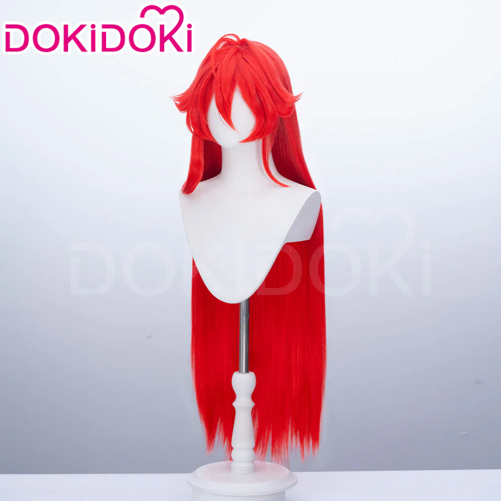 【Ready For Ship】DokiDoki Game Cosplay Wig Long Straight Red Hair - Image 2