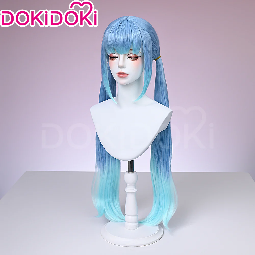 DokiDoki Game Honkai: Nexus Anima Cosplay Nanafey Wig Long Straight Blue Gradient Hair Twin Tails - Image 2