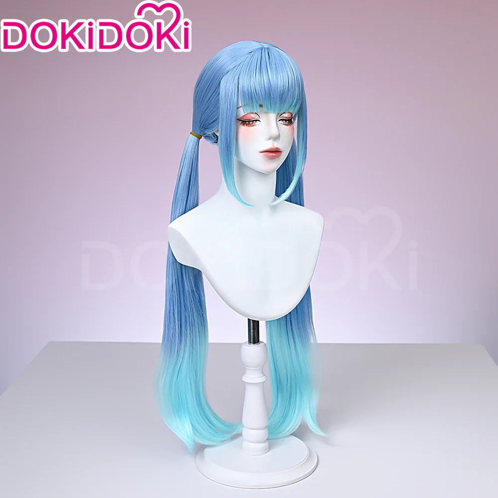 DokiDoki Game Honkai: Nexus Anima Cosplay Nanafey Wig Long Straight Blue Gradient Hair Twin Tails - Image 3