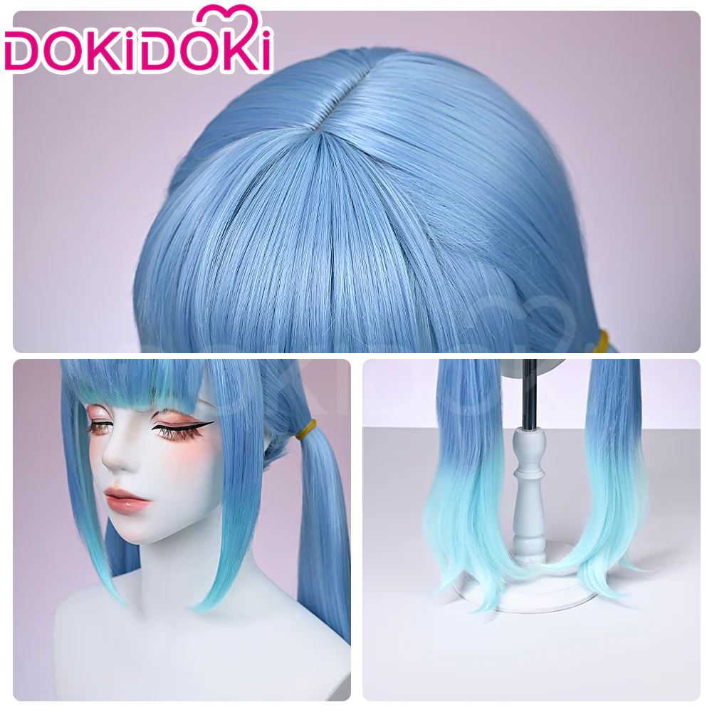 DokiDoki Game Honkai: Nexus Anima Cosplay Nanafey Wig Long Straight Blue Gradient Hair Twin Tails - Image 4