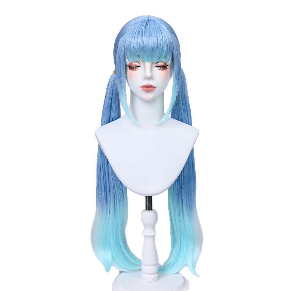 DokiDoki Game Honkai: Nexus Anima Cosplay Nanafey Wig Long Straight Blue Gradient Hair Twin Tails - Image 5