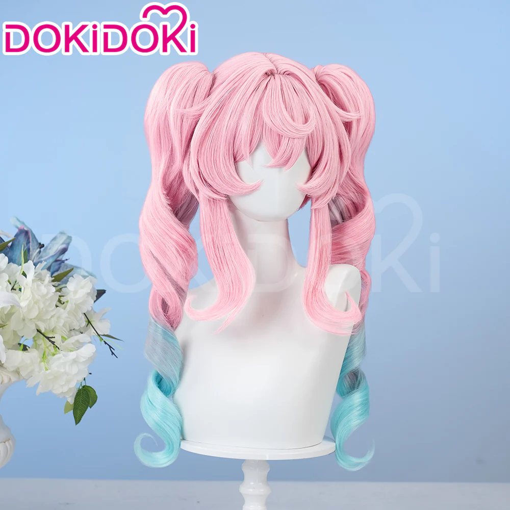 【Ready For Ship】DokiDoki Game Honkai: Star Rail Cosplay Hyacine Wig Long Curly Pink Blue Gradient Hair Twin Ponytails - Image 2