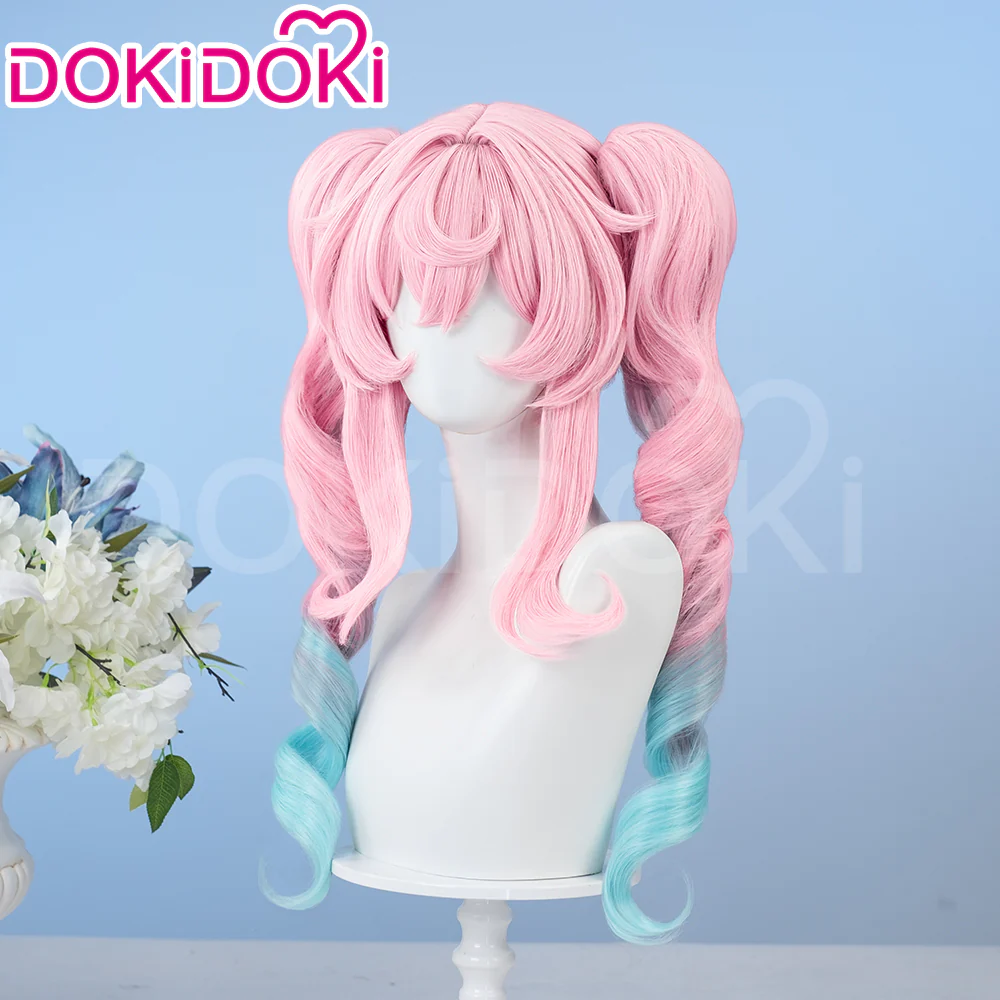 【Ready For Ship】DokiDoki Game Honkai: Star Rail Cosplay Hyacine Wig Long Curly Pink Blue Gradient Hair Twin Ponytails - Image 3