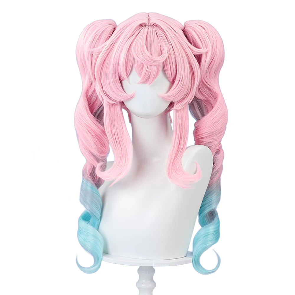 【Ready For Ship】DokiDoki Game Honkai: Star Rail Cosplay Hyacine Wig Long Curly Pink Blue Gradient Hair Twin Ponytails - Image 5