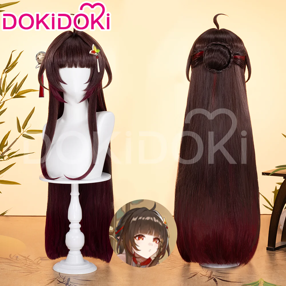 【Ready For Ship】DokiDoki Game Honkai: Star Rail Cosplay Lingsha Wig Long Straight Brown Red Highlight Ling sha