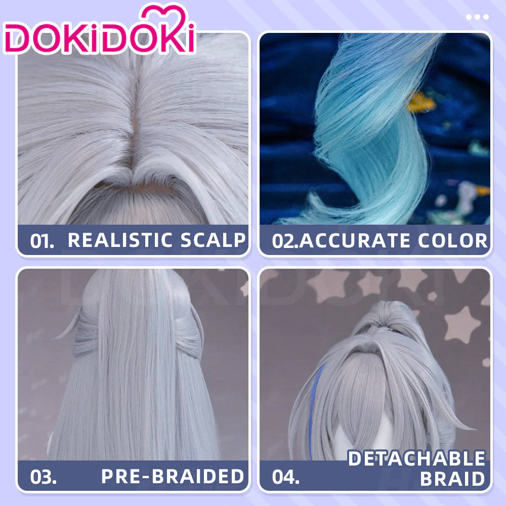 【Partially Ready For Ship】DokiDoki Game Honkai: Star Rail Cosplay Silver Wolf / Silver Wolf LV.999 SP Wig Sliver Blue Gradient Pony Tail / Glasses / Ear Clip - Image 10