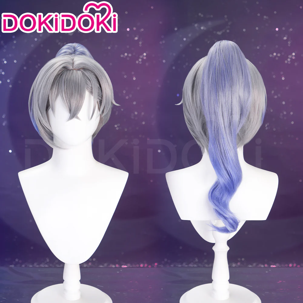 【Partially Ready For Ship】DokiDoki Game Honkai: Star Rail Cosplay Silver Wolf / Silver Wolf LV.999 SP Wig Sliver Blue Gradient Pony Tail / Glasses / Ear Clip - Image 2