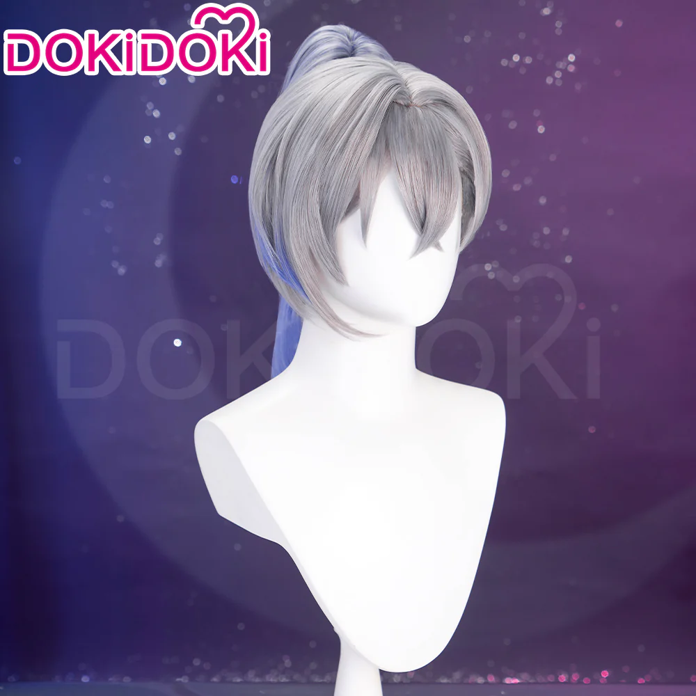 【Partially Ready For Ship】DokiDoki Game Honkai: Star Rail Cosplay Silver Wolf / Silver Wolf LV.999 SP Wig Sliver Blue Gradient Pony Tail / Glasses / Ear Clip - Image 4