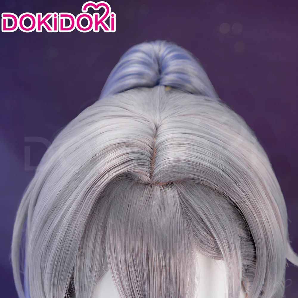 【Partially Ready For Ship】DokiDoki Game Honkai: Star Rail Cosplay Silver Wolf / Silver Wolf LV.999 SP Wig Sliver Blue Gradient Pony Tail / Glasses / Ear Clip - Image 5
