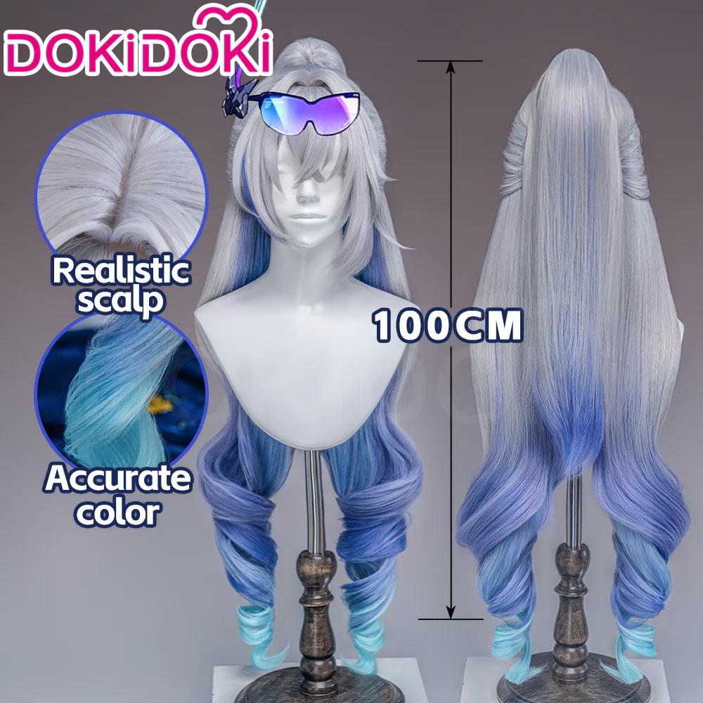 【Partially Ready For Ship】DokiDoki Game Honkai: Star Rail Cosplay Silver Wolf / Silver Wolf LV.999 SP Wig Sliver Blue Gradient Pony Tail / Glasses / Ear Clip - Image 7