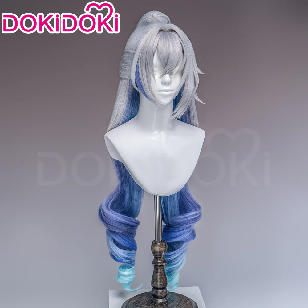 【Partially Ready For Ship】DokiDoki Game Honkai: Star Rail Cosplay Silver Wolf / Silver Wolf LV.999 SP Wig Sliver Blue Gradient Pony Tail / Glasses / Ear Clip - Image 9